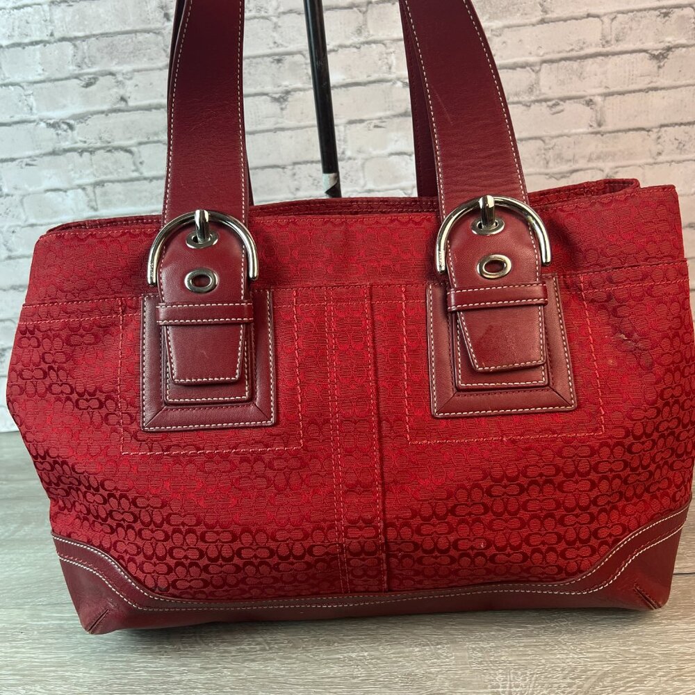 COACH Soho Y2K Cherry Red Signature C Canvas Shoulder Tote Bag Lg Style F10928 - Picture 4 of 7